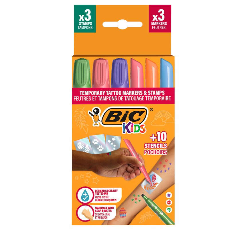 MARKER TATTOO KIDS SET 3 MARKERE + 3 STAMPILE + 10 SABLOANE BIC MARKER TATTOO KIDS SET 3 MARKERE + 3 STAMPILE + 10 SABLOANE BIC